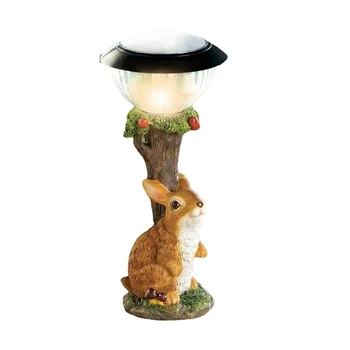 Светодиодный Солнечный свет, фигурка Кролика из смолы, светильник для наружного сада, лампа для газона, украшения для двора, милые декоративные лампы с эльфийскими животными, Прочный