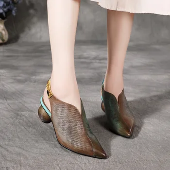 Birkuir/ Женские туфли-лодочки на высоком каблуке с вырезами, дизайнерские женские босоножки из натуральной кожи с острым носком толщиной 5 см