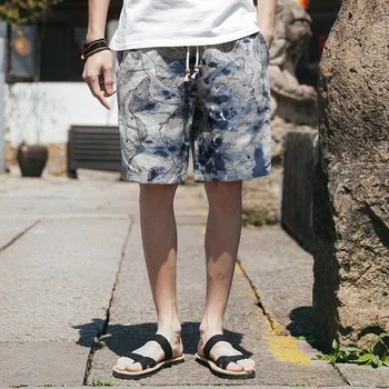 Мужские хлопчатобумажные шорты с японским повседневным принтом в стиле хип-хоп на шнурке, летние уличные Свободные Прямые Удобные M-5XL
