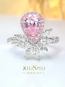 Роскошное и минималистичное кольцо с розовым бриллиантом из серебра 925 пробы в виде капли воды и свадебные украшения с высокоуглеродистыми бриллиантами
