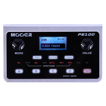 Мультиэффектный процессор MOOER PE100 Портативная Гитарная педаль эффектов 40 ударных паттернов 10 Метрономов, отбивающих темп, 39 Типов эффектов